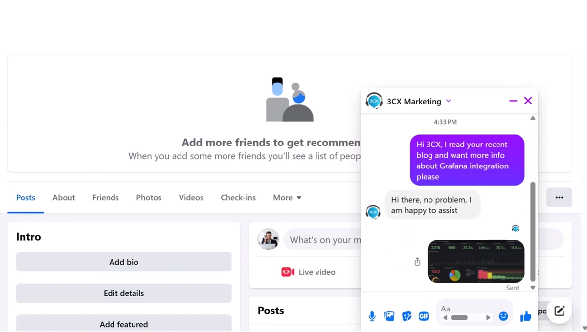 3CX facebook page chat attachment