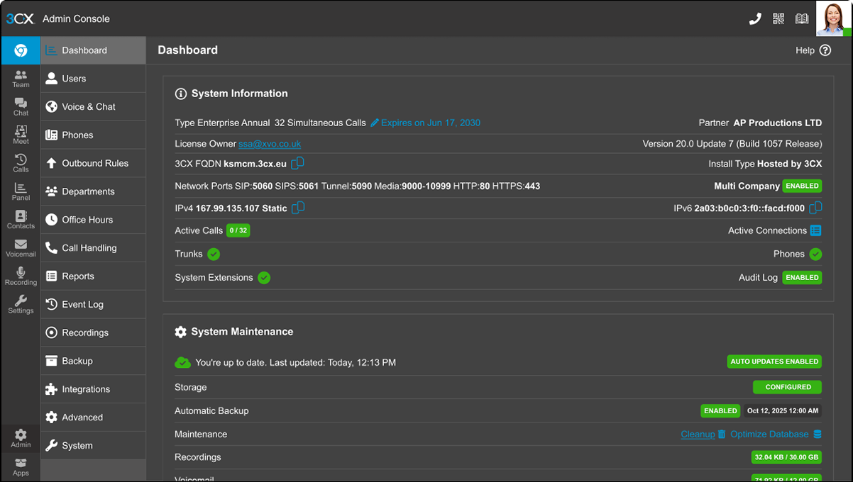 3CX multi-tenant - system-settings