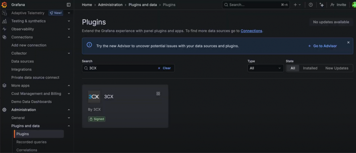 Начало работы с плагином 3CX App для Grafana