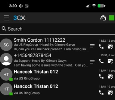 3CX для Android Shared Voicemail
