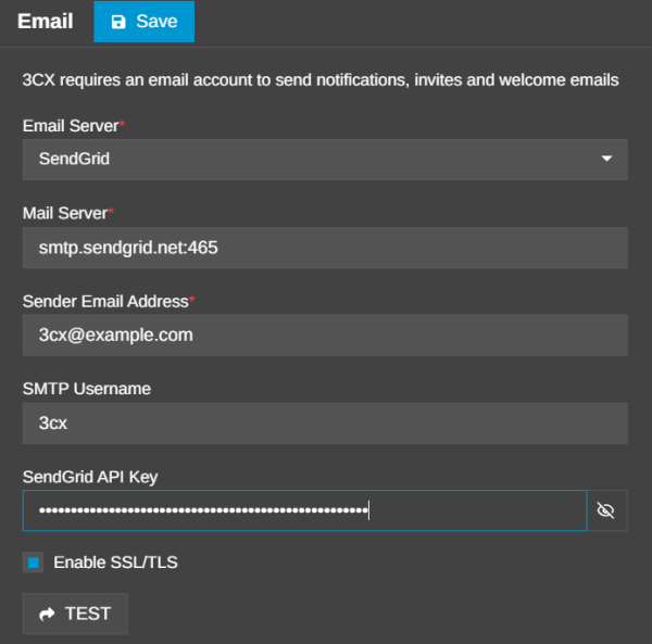 SendGrid settings