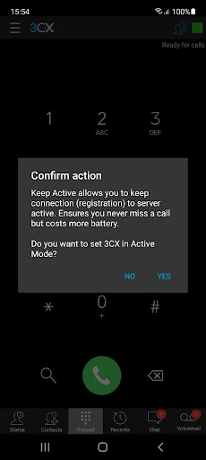 Приложение 3CX v18 Android Beta – опция Keep Active – включение Приложение 3CX v18 Android Beta - опция Keep Active - включение