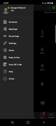 Приложение 3CX v18 Android Beta - опция Keep Active - выбор в меню