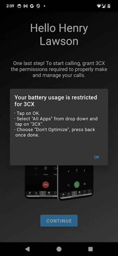 Установите разрешения для 3CX в Android 14