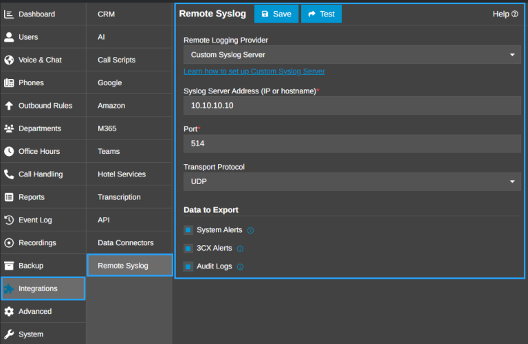 custom syslog server custom syslog server