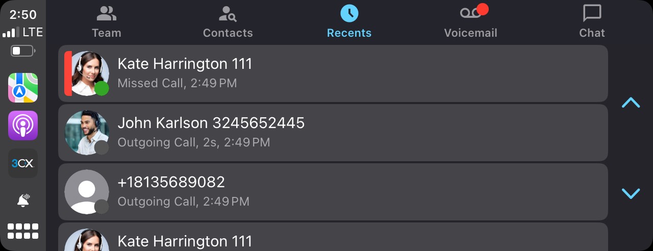 Используйте чат 3CX Apple CarPlay Используйте чат 3CX Apple CarPlay