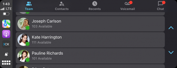 Просматривайте своих коллег и внешние контакты Apple CarPlay Просматривайте своих коллег и внешние контакты Apple CarPlay
