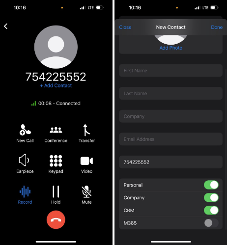 Добавление контакта в CRM/M365 Apple CarPlay Добавление контакта в CRM/M365 Apple CarPlay