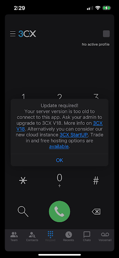 Приложение iOS - Серверы V16 больше не поддерживаются