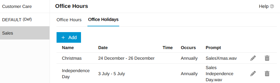 office holidays