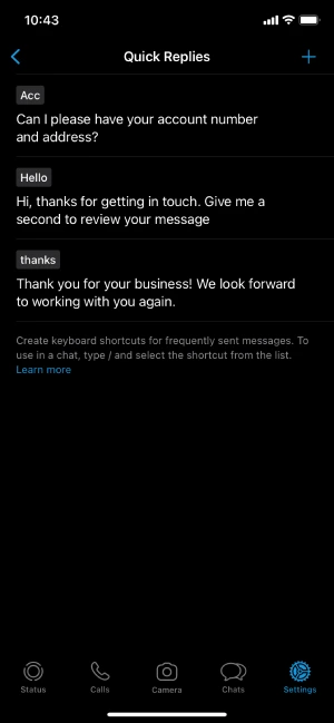 WhatsApp Business - шаблоны быстрых ответов